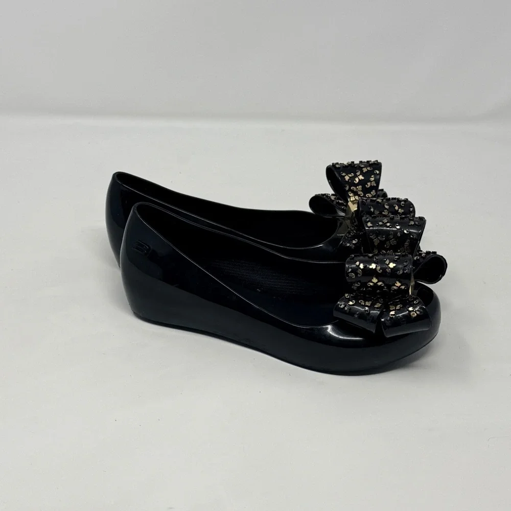 Mel by Melissa Kids Black Jelly Ballet Flats Bow Leopard Print Size 12 USA